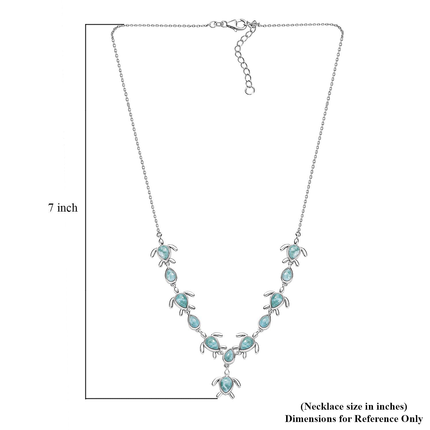 D'Joy Natural Green Larimar 8.80 ctw Turtle Necklace in Rhodium Over Sterling Silver 18 Inches