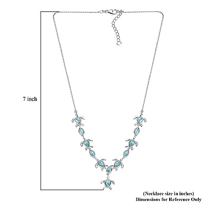 D'Joy Natural Green Larimar 8.80 ctw Turtle Necklace in Rhodium Over Sterling Silver 18 Inches