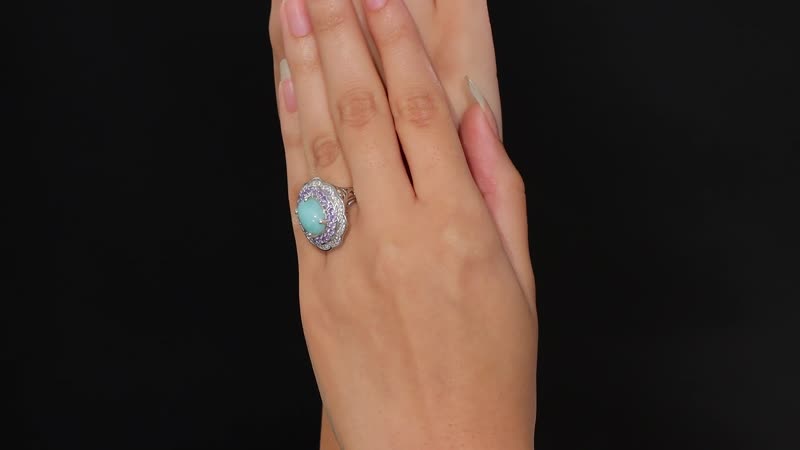 Natural Green Larimar, Multi Gemstone Ocean Bloom Ring in Rhodium Over Sterling Silver (Size 10.0) 7.10 ctw