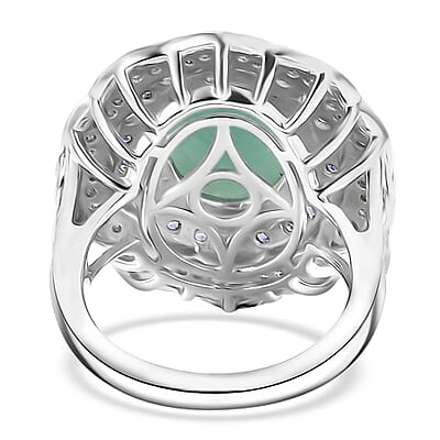D'Joy Natural Green Larimar and Multi Gemstone 7.10 ctw Ocean Bloom Ring in Rhodium Over Sterling Silver (Size 10.0)
