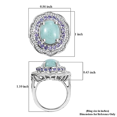 D'Joy Natural Green Larimar and Multi Gemstone 7.10 ctw Ocean Bloom Ring in Rhodium Over Sterling Silver (Size 10.0)