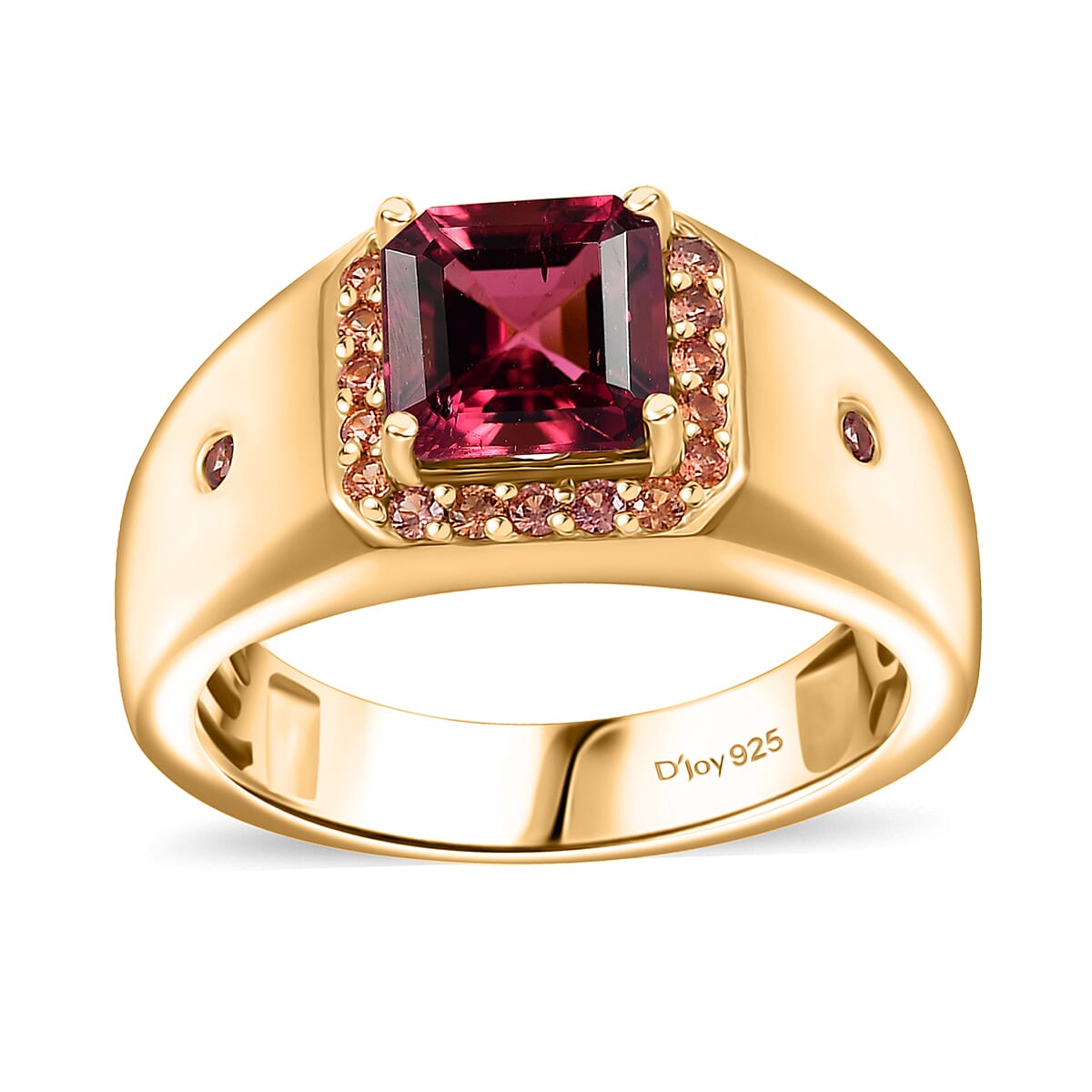 AAA Ouro Fino Rubellite and Padparadscha Sapphire (BT) 2.30 ctw Men's Ring in 18K Vermeil Yellow Gold Over Sterling Silver (Size 10.0)
