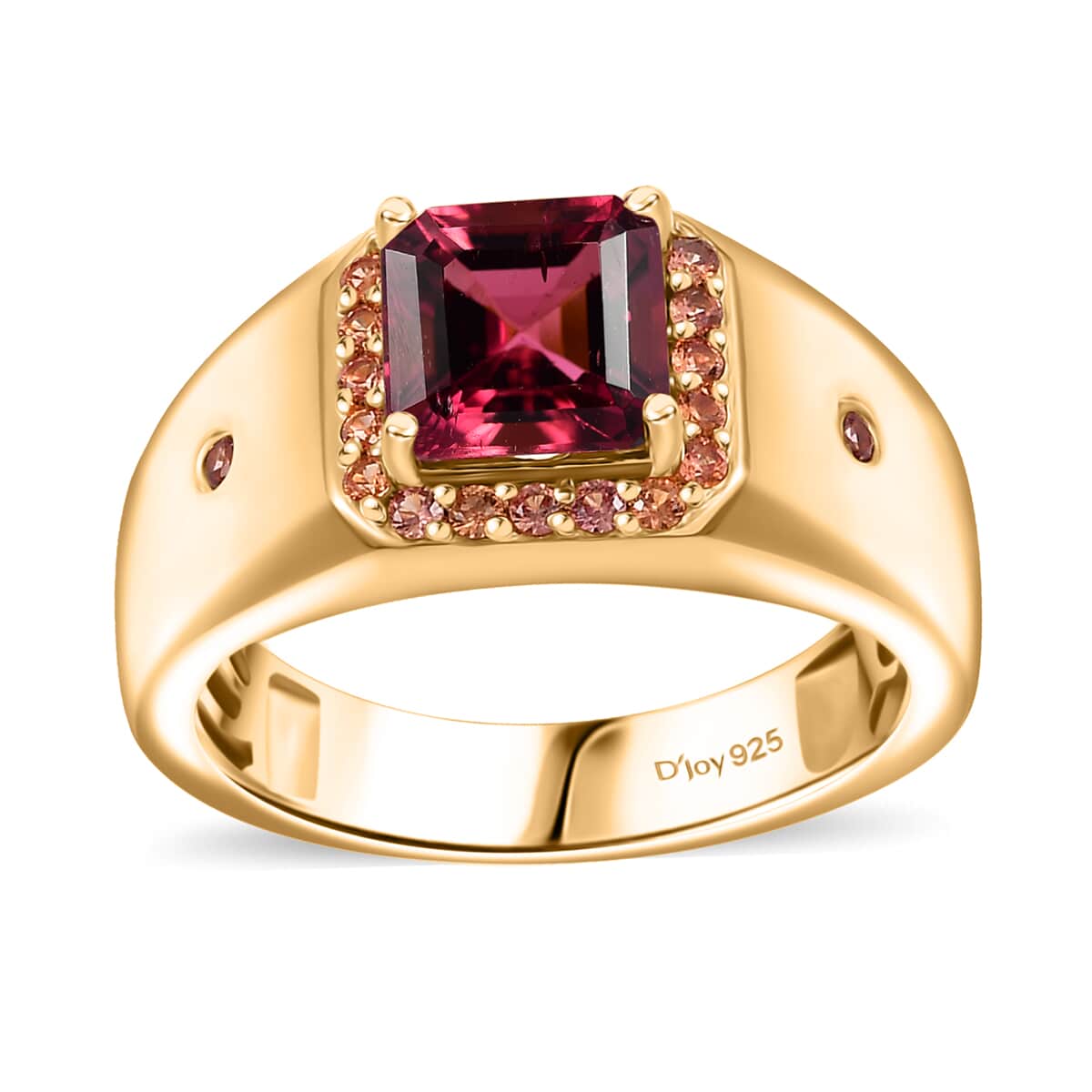 AAA Ouro Fino Rubellite and Padparadscha Sapphire (BT) 2.30 ctw Men's Ring in 18K Vermeil Yellow Gold Over Sterling Silver (Size 10.0) image number 0