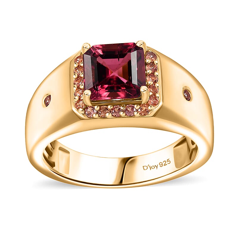 AAA Ouro Fino Rubellite and Padparadscha Sapphire (BT) 2.30 ctw Men's Ring in 18K Vermeil Yellow Gold Over Sterling Silver (Size 10.0)