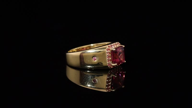 AAA Ouro Fino Rubellite, Padparadscha Sapphire Men's Ring in 18K Vermeil YG Over Sterling Silver (Size 10.0) 2.30 ctw