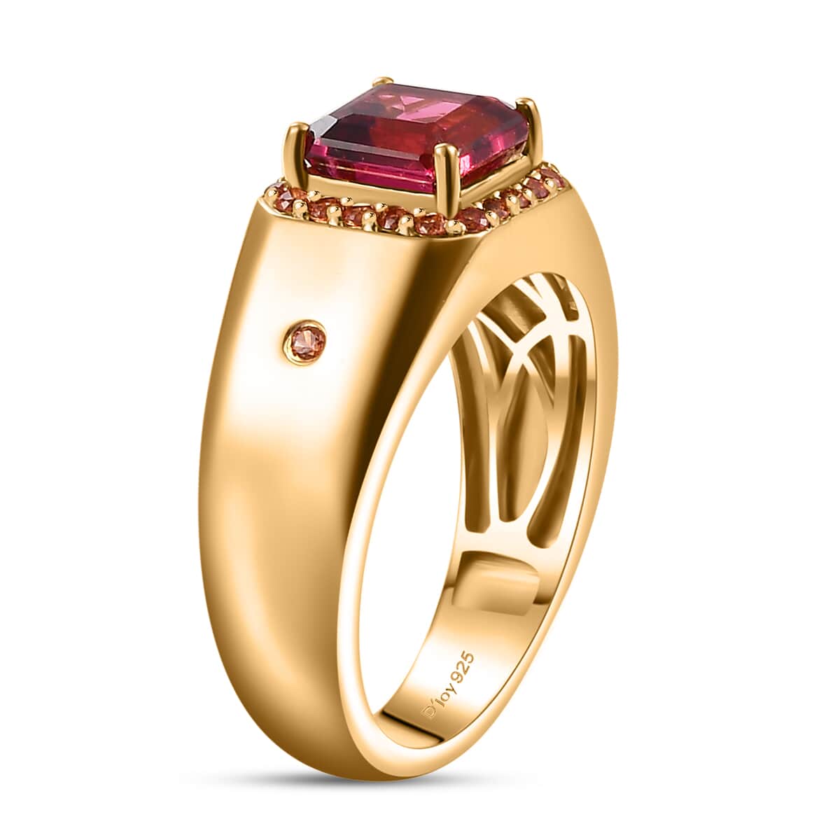 AAA Ouro Fino Rubellite and Padparadscha Sapphire (BT) 2.30 ctw Men's Ring in 18K Vermeil Yellow Gold Over Sterling Silver (Size 10.0) image number 3