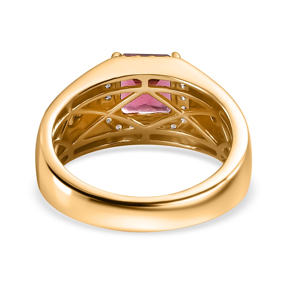 AAA Ouro Fino Rubellite and Padparadscha Sapphire (BT) 2.30 ctw Men's Ring in 18K Vermeil Yellow Gold Over Sterling Silver (Size 10.0)