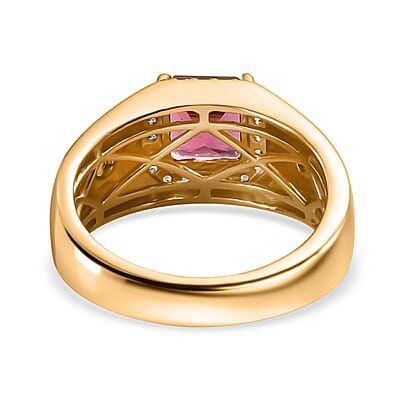AAA Ouro Fino Rubellite and Padparadscha Sapphire (BT) 2.30 ctw Men's Ring in 18K Vermeil Yellow Gold Over Sterling Silver (Size 10.0)