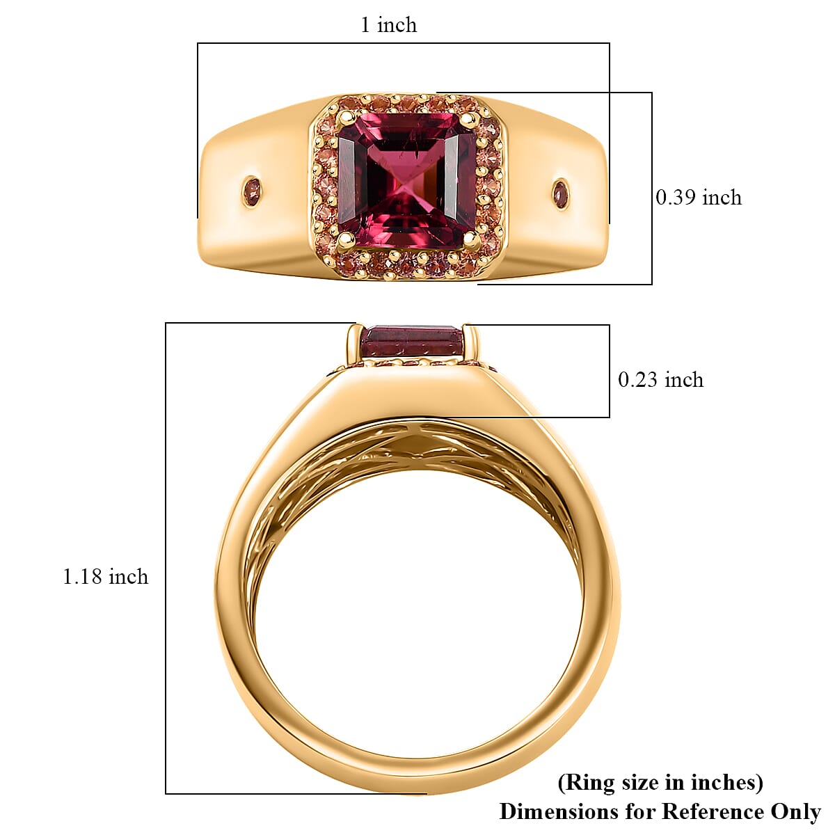 AAA Ouro Fino Rubellite and Padparadscha Sapphire (BT) 2.30 ctw Men's Ring in 18K Vermeil Yellow Gold Over Sterling Silver (Size 10.0)