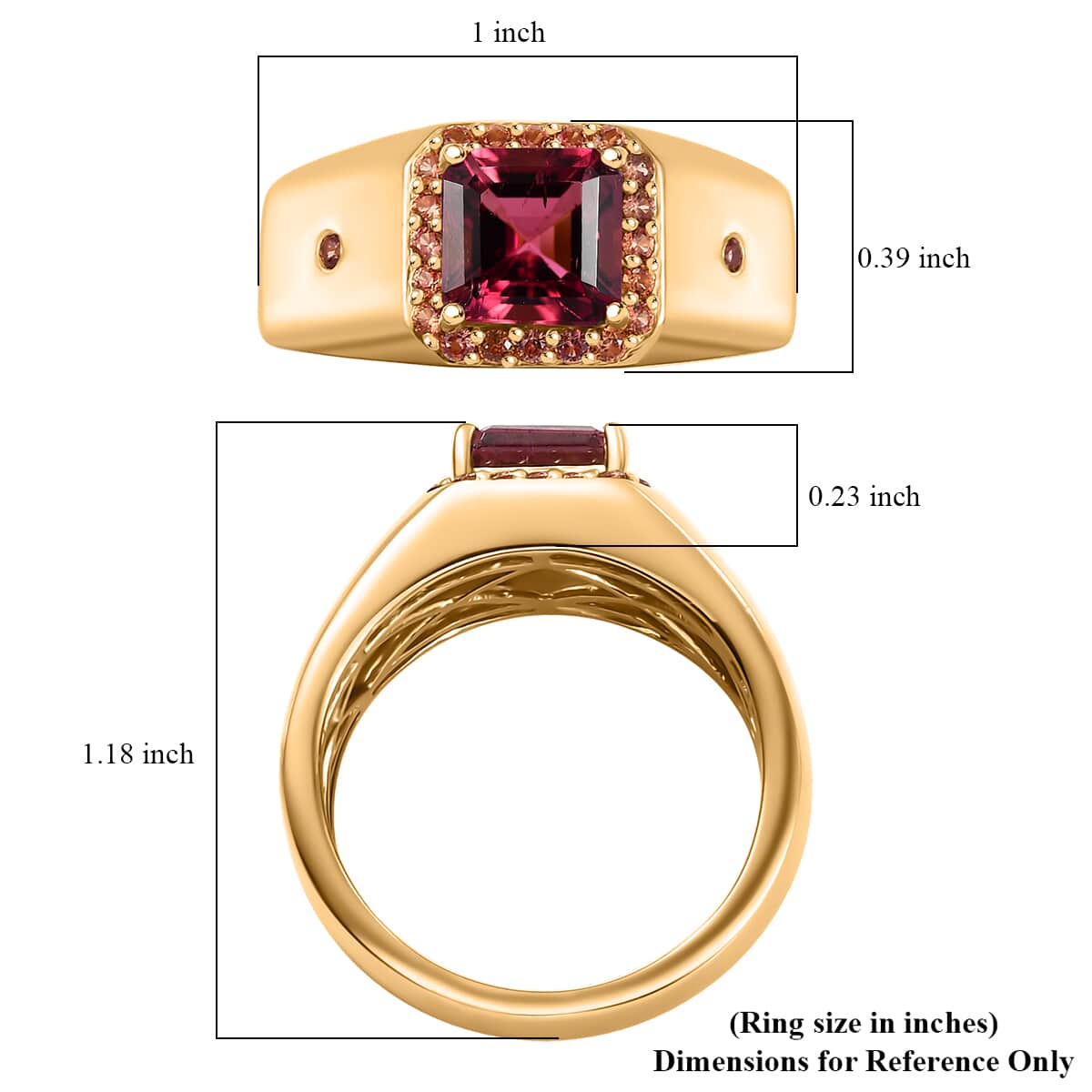 AAA Ouro Fino Rubellite and Padparadscha Sapphire (BT) 2.30 ctw Men's Ring in 18K Vermeil Yellow Gold Over Sterling Silver (Size 10.0) image number 5