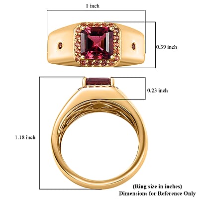 AAA Ouro Fino Rubellite and Padparadscha Sapphire (BT) 2.30 ctw Men's Ring in 18K Vermeil Yellow Gold Over Sterling Silver (Size 10.0)