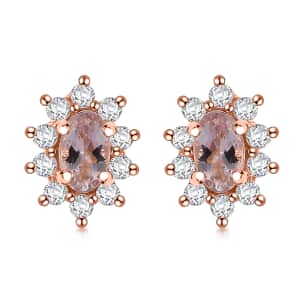 Pink Morganite and Moissanite 0.75 ctw Sunburst Earrings in 18K Vermeil RG Over Sterling Silver