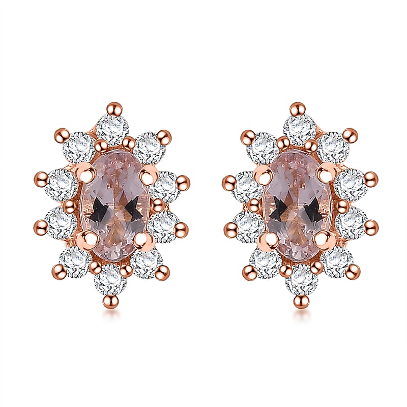 D'Joy Pink Morganite and Moissanite 0.75 ctw Sunburst Earrings in 18K Vermeil RG Over Sterling Silver