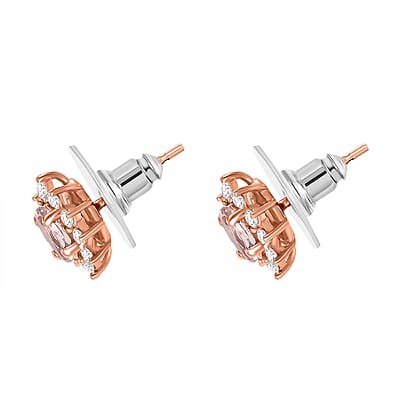 D'Joy Pink Morganite and Moissanite 0.75 ctw Sunburst Earrings in 18K Vermeil RG Over Sterling Silver