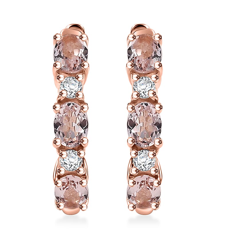 D'Joy Pink Morganite and Moissanite 1.10 ctw Hoop Earrings in 18K Vermeil RG Over Sterling Silver