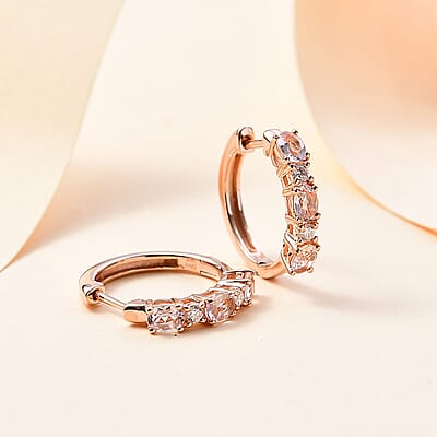 D'Joy Pink Morganite and Moissanite 1.10 ctw Hoop Earrings in 18K Vermeil RG Over Sterling Silver