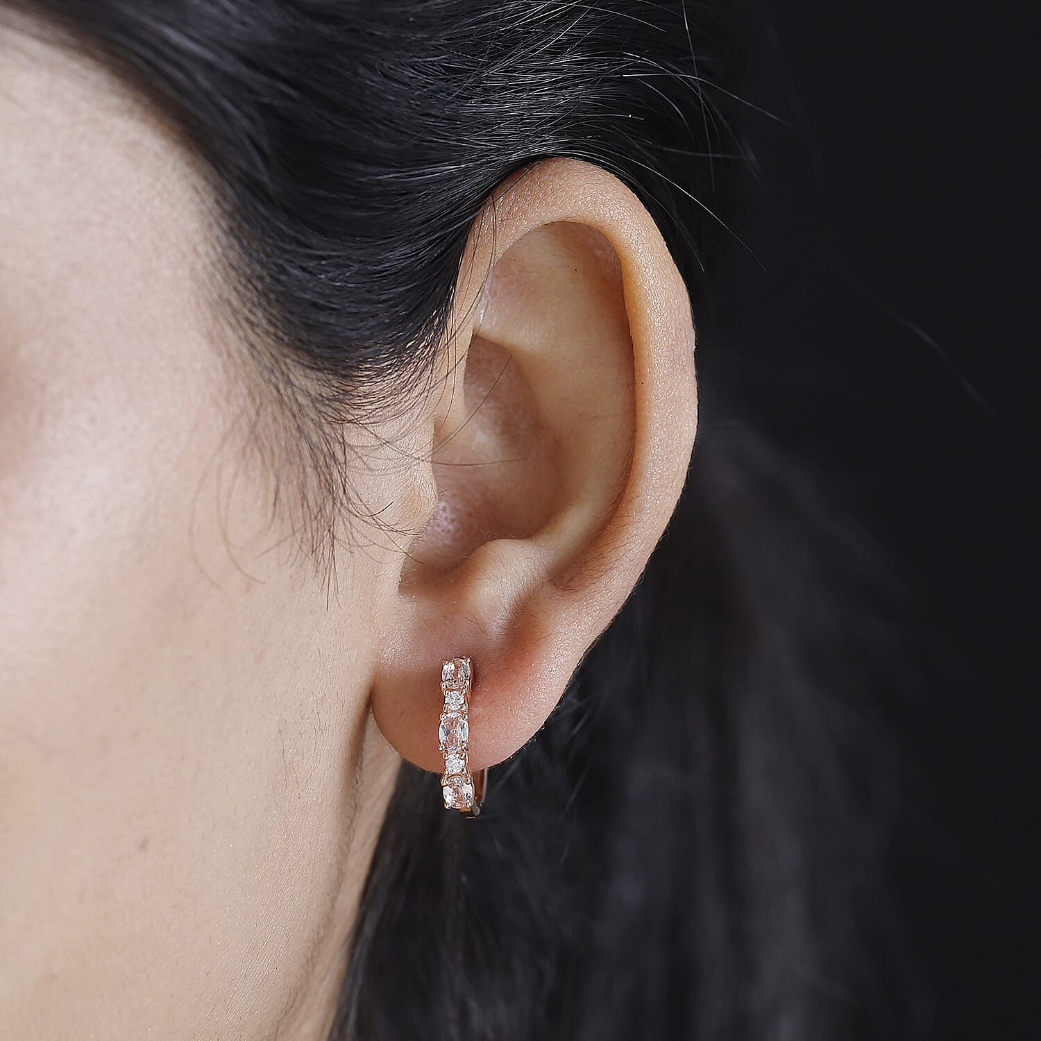D'Joy Pink Morganite and Moissanite 1.10 ctw Hoop Earrings in 18K Vermeil RG Over Sterling Silver