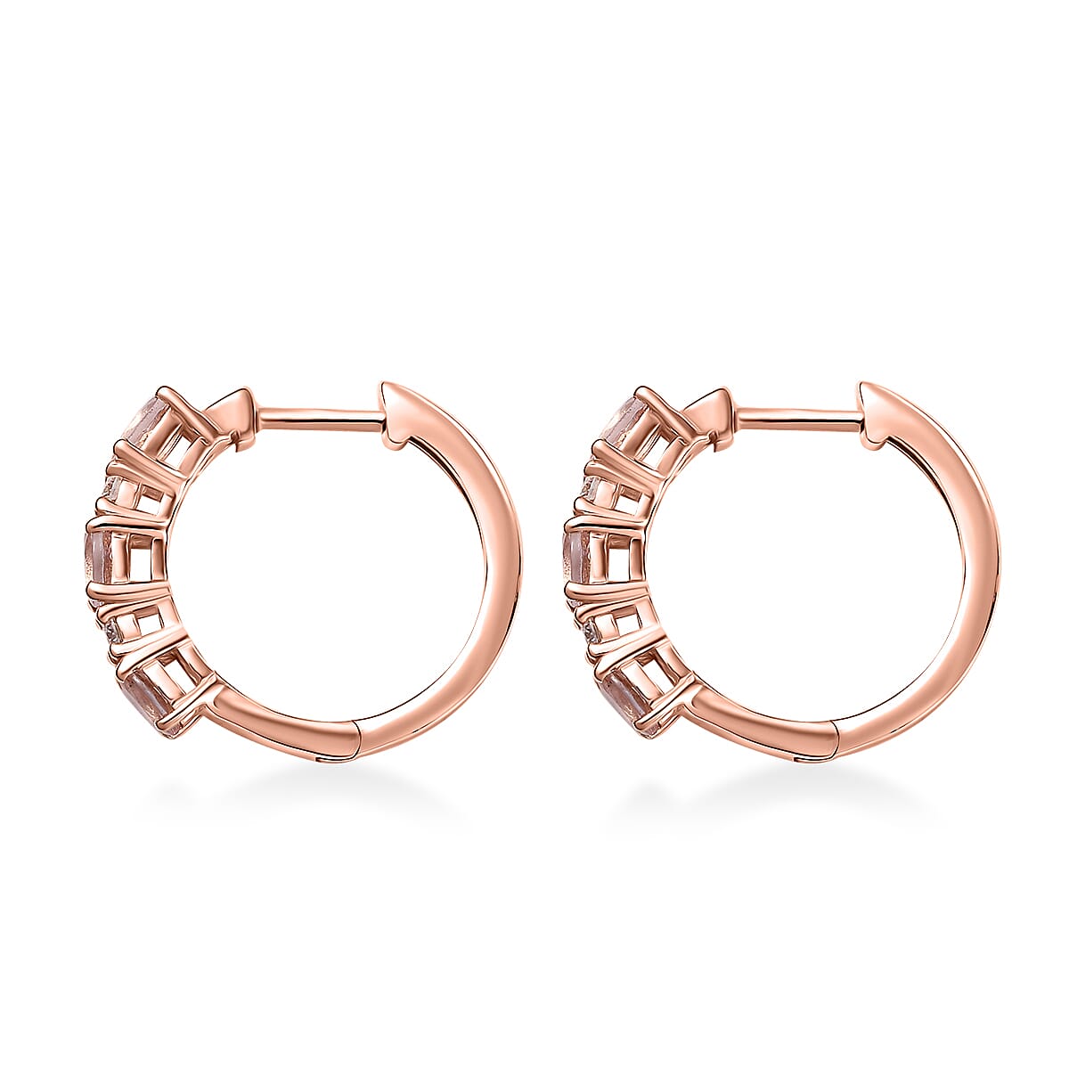 D'Joy Pink Morganite and Moissanite 1.10 ctw Hoop Earrings in 18K Vermeil RG Over Sterling Silver