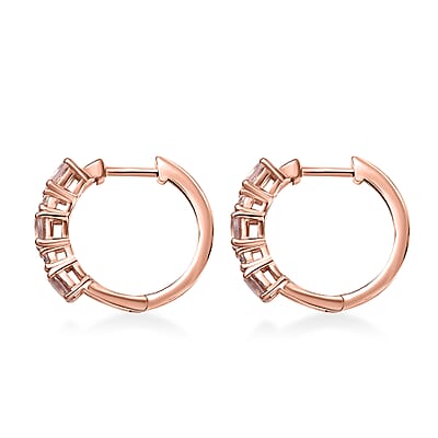 D'Joy Pink Morganite and Moissanite 1.10 ctw Hoop Earrings in 18K Vermeil RG Over Sterling Silver