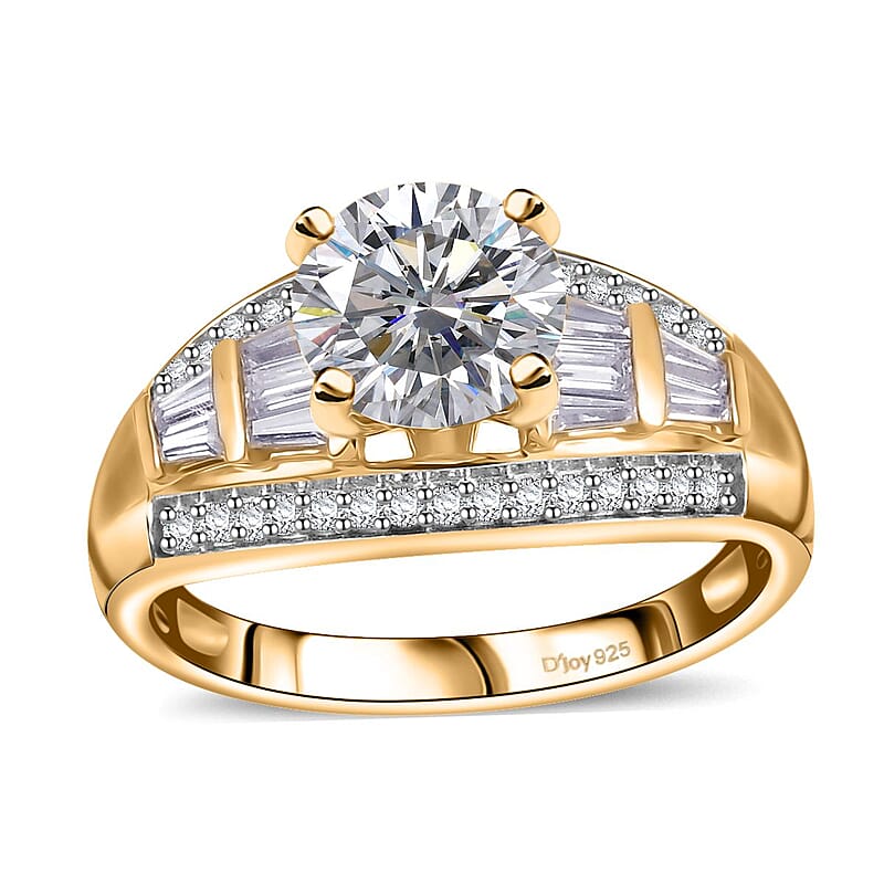 D'Joy Moissanite 3.10 ctw Art Deco Ring in 18K Vermeil Yellow Gold Over Sterling Silver (Size 10.0)