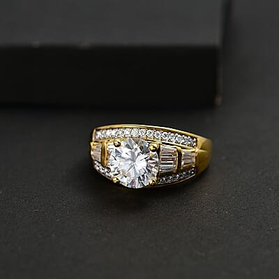 D'Joy Moissanite 3.10 ctw Art Deco Ring in 18K Vermeil Yellow Gold Over Sterling Silver (Size 10.0)