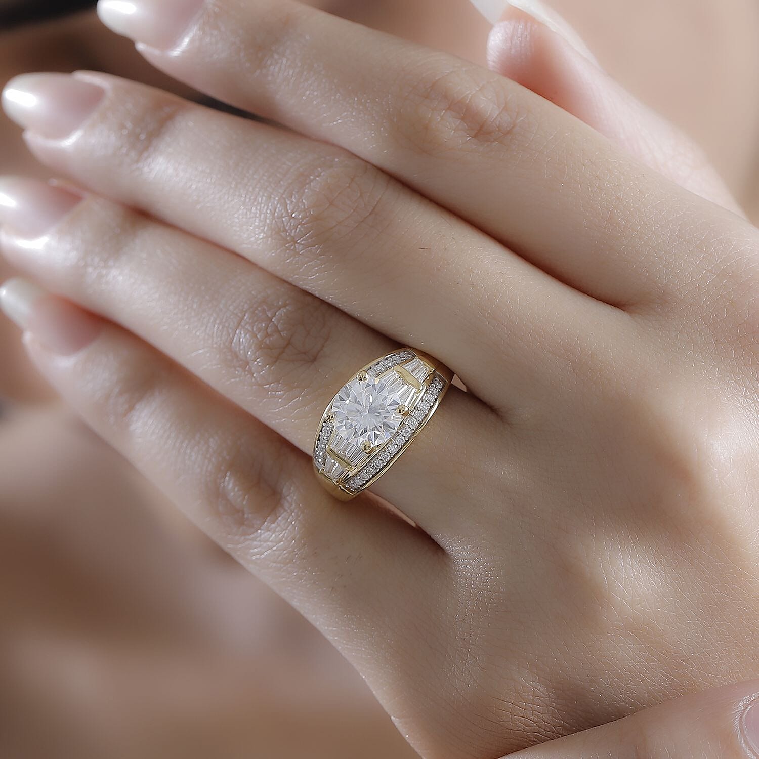 D'Joy Moissanite 3.10 ctw Art Deco Ring in 18K Vermeil Yellow Gold Over Sterling Silver (Size 10.0)