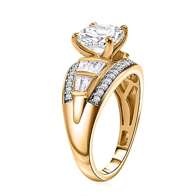 D'Joy Moissanite 3.10 ctw Art Deco Ring in 18K Vermeil Yellow Gold Over Sterling Silver (Size 10.0)