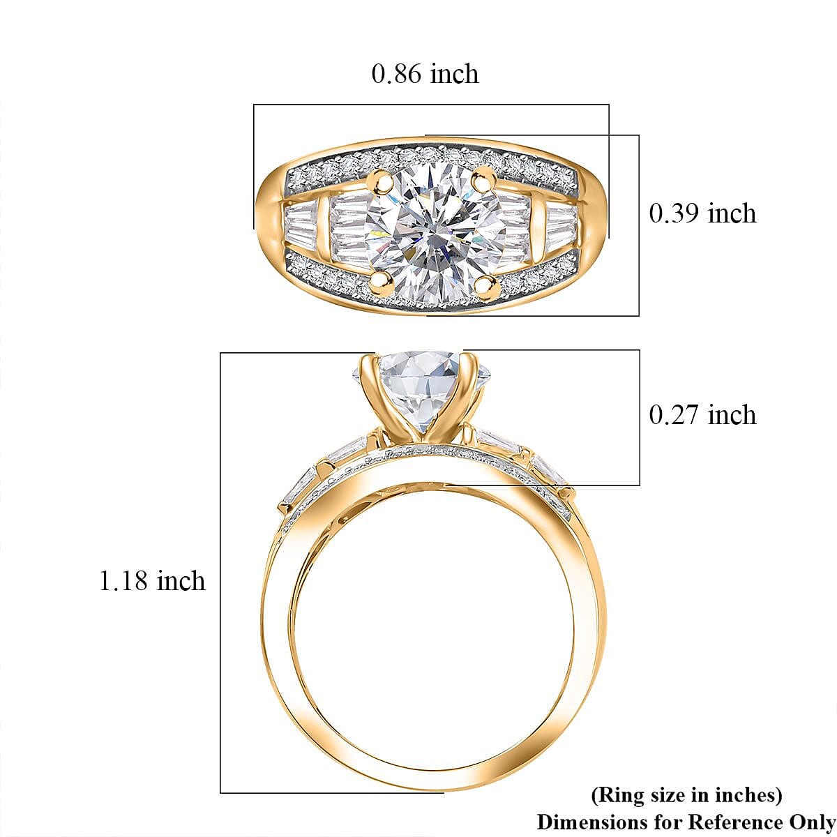 D'Joy Moissanite 3.10 ctw Art Deco Ring in 18K Vermeil Yellow Gold Over Sterling Silver (Size 10.0)