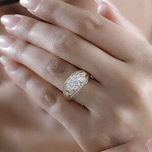 Moissanite 3.10 ctw Art Deco Ring in 18K Vermeil Yellow Gold Over Sterling Silver (Size 5.0) (Del. In 10-12 Days)