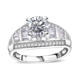 Moissanite 3.10 ctw Art Deco Ring in Rhodium Over Sterling Silver (Size 10.0)