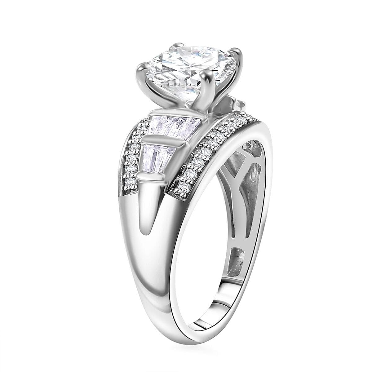 Moissanite (Rnd8mm) Ring in Rhodium Over Sterling Silver (Size 11.0) 3.10 ctw (Del. in 10-12 Days)