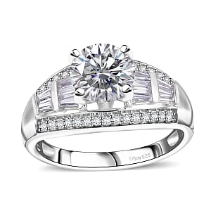 D'Joy Moissanite 3.10 ctw Art Deco Ring in Rhodium Over Sterling Silver (Size 5.0)