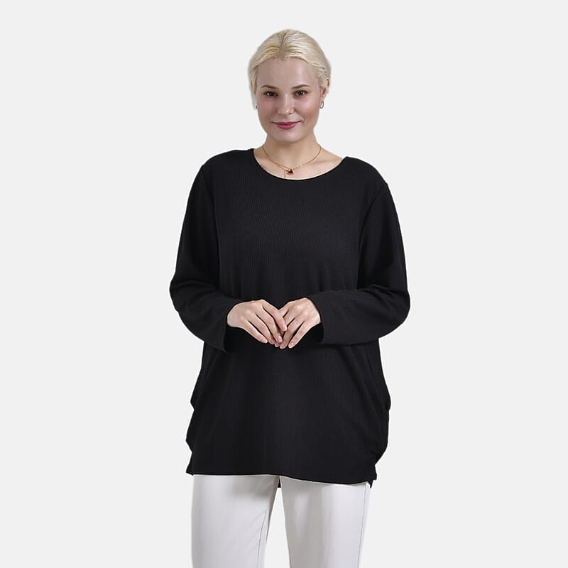 Black Round Neck Long Sleeve Top - One Size Fits Most