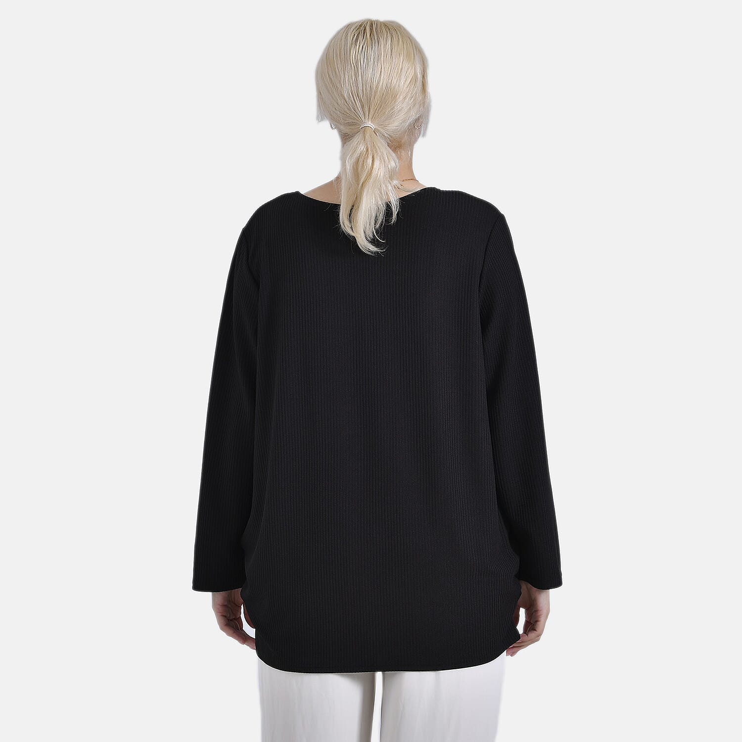 Black Round Neck Long Sleeve Top - One Size Fits Most
