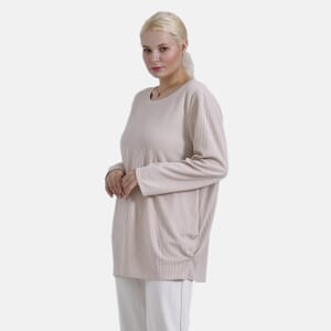 Beige Round Neck Long Sleeve Top - One Size Fits Most
