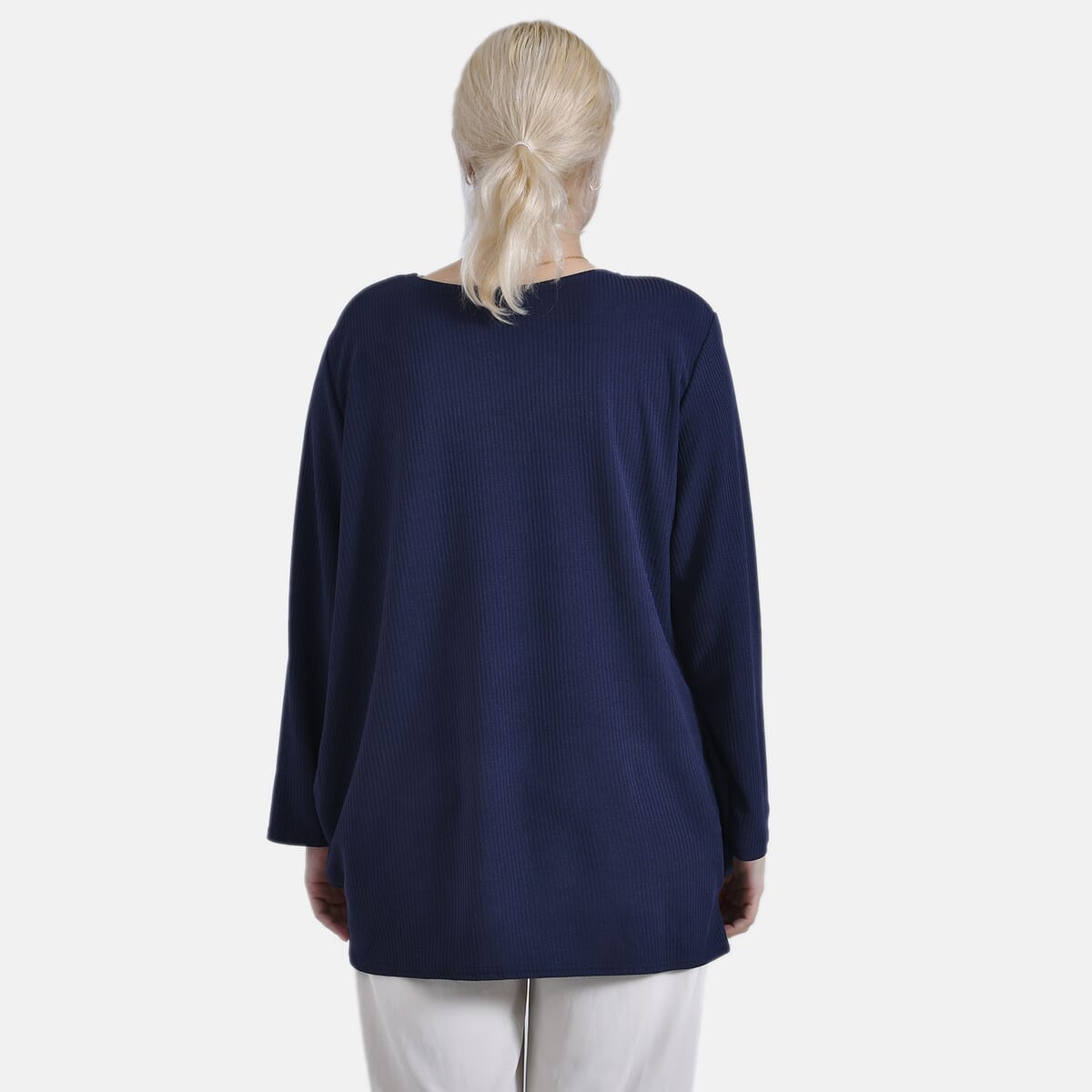 Navy Round Neck Long Sleeve Top - One Size Fits Most image number 1