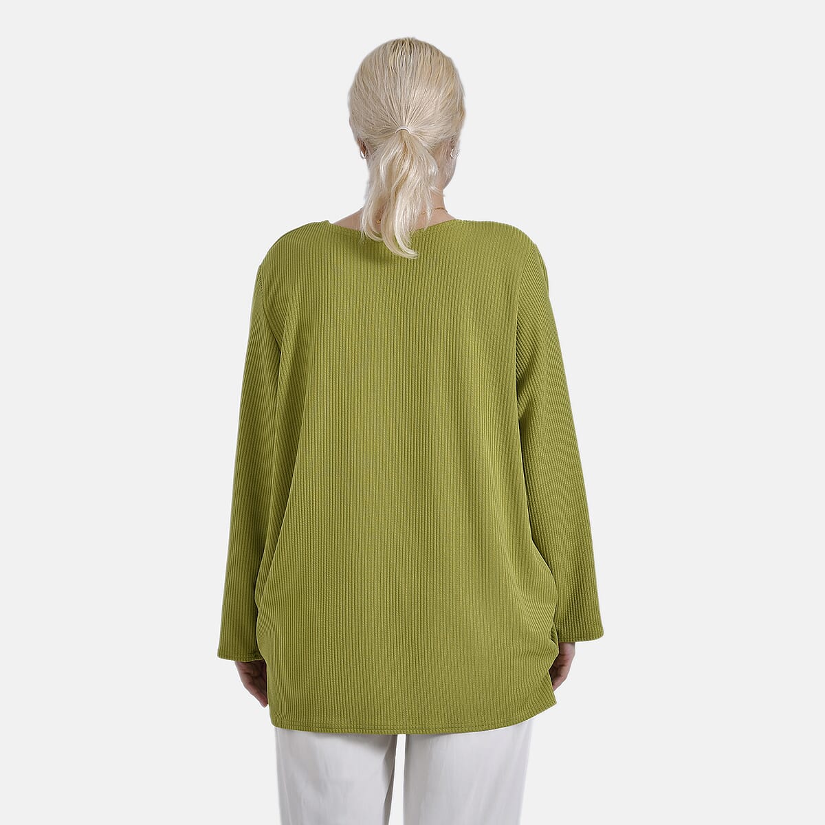 Green Round Neck Long Sleeve Top - One Size Fits Most image number 1