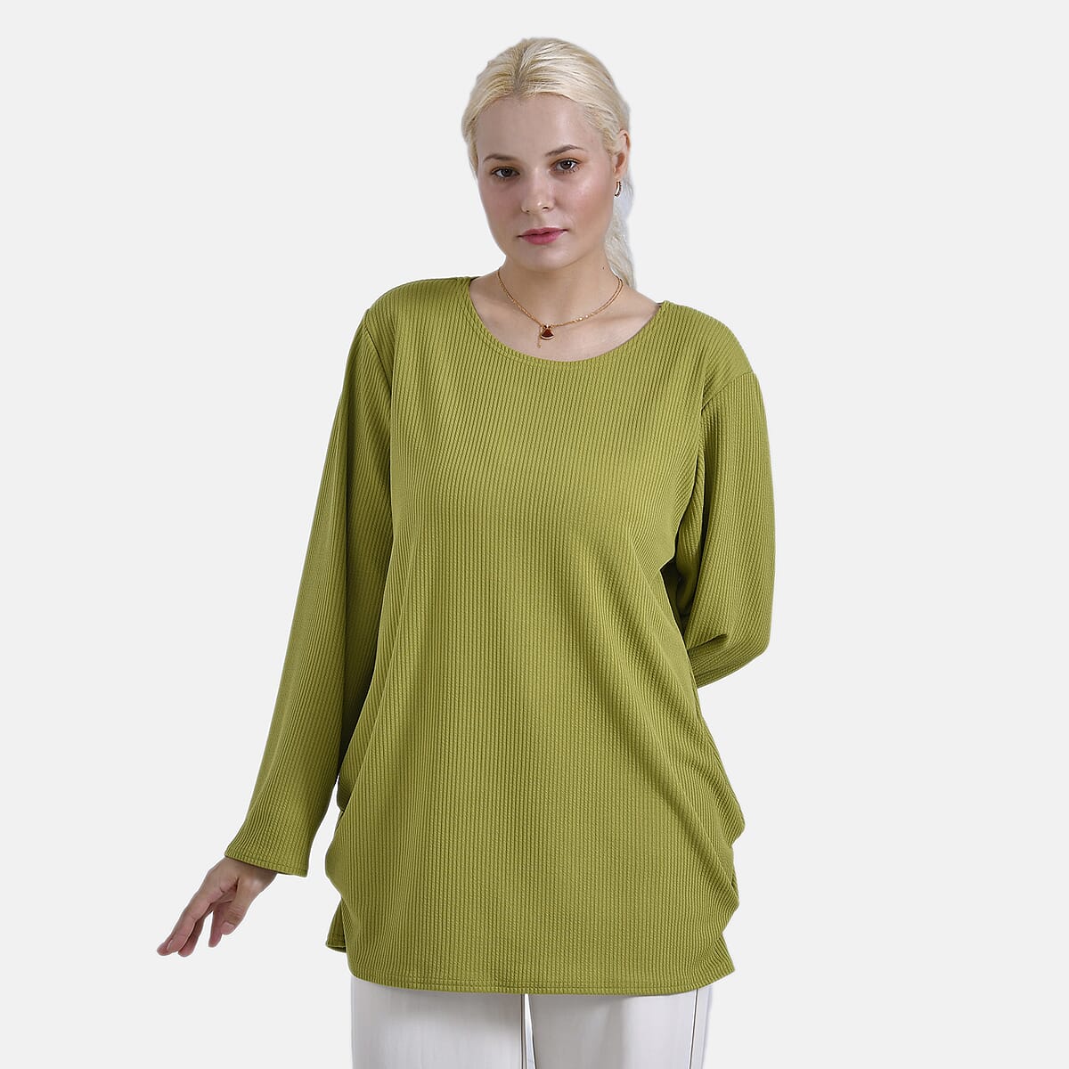 Green Round Neck Long Sleeve Top - One Size Fits Most image number 2