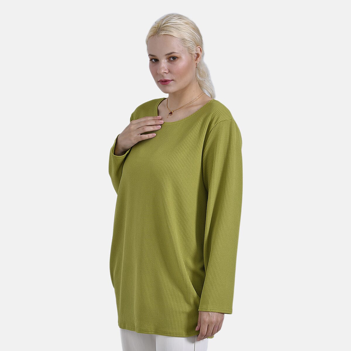 Green Round Neck Long Sleeve Top - One Size Fits Most image number 3