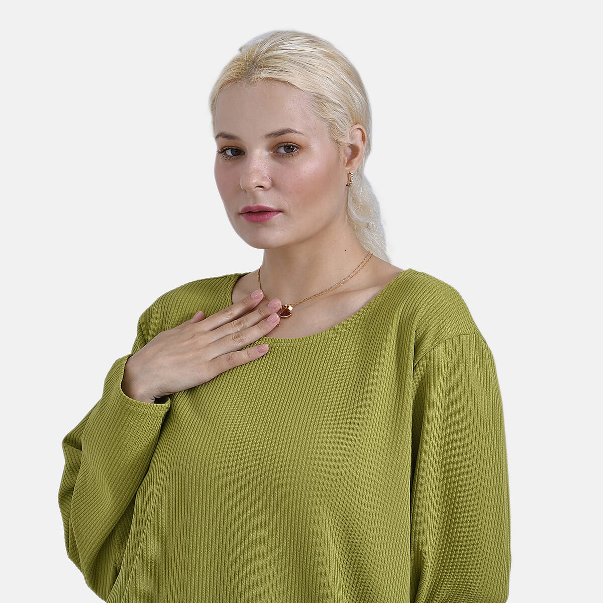 Green Round Neck Long Sleeve Top - One Size Fits Most image number 4