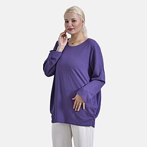 Purple Round Neck Long Sleeve Top - One Size Fits Most