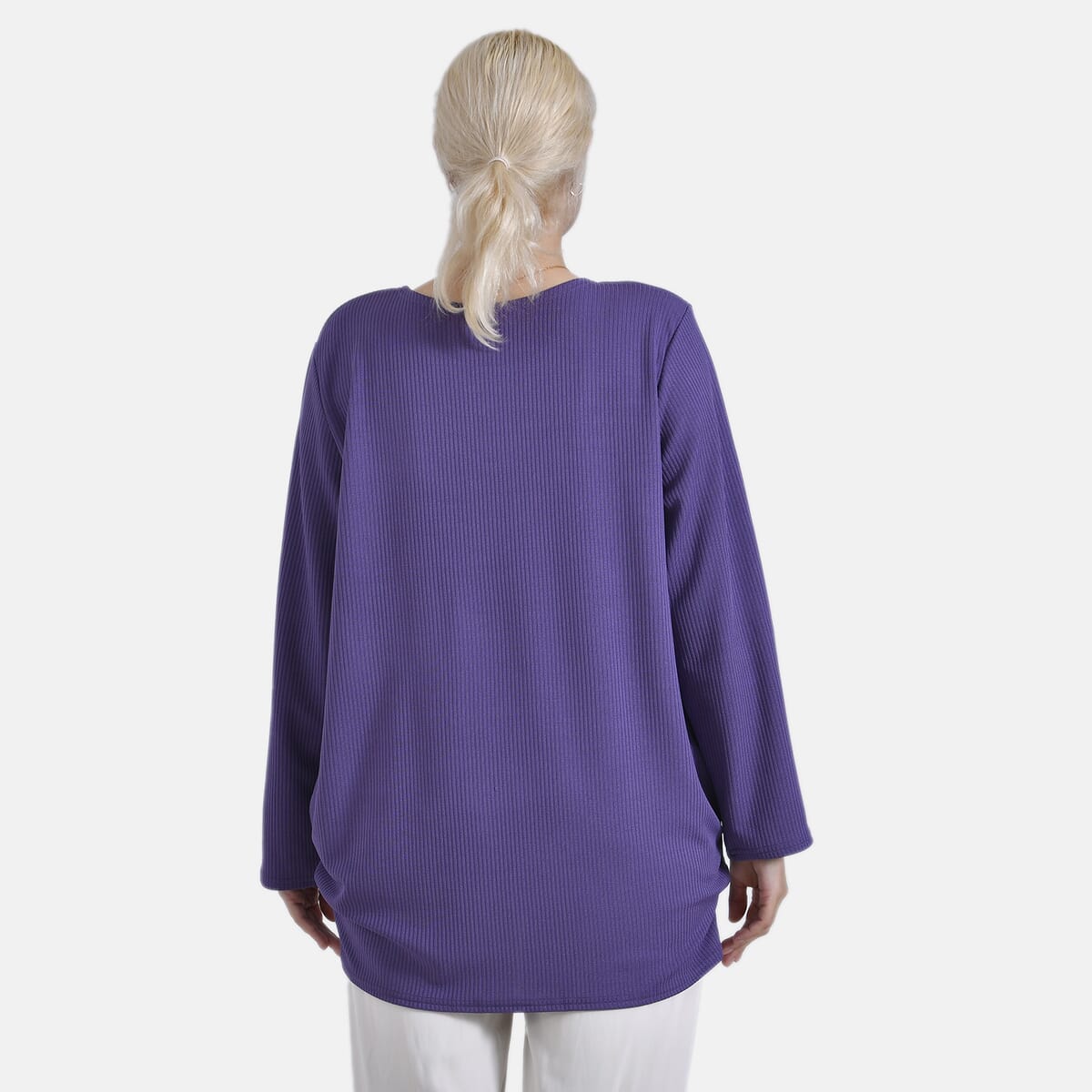Purple Round Neck Long Sleeve Top - One Size Fits Most image number 1