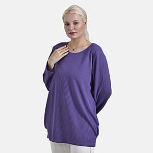 Purple Round Neck Long Sleeve Top - One Size Fits Most