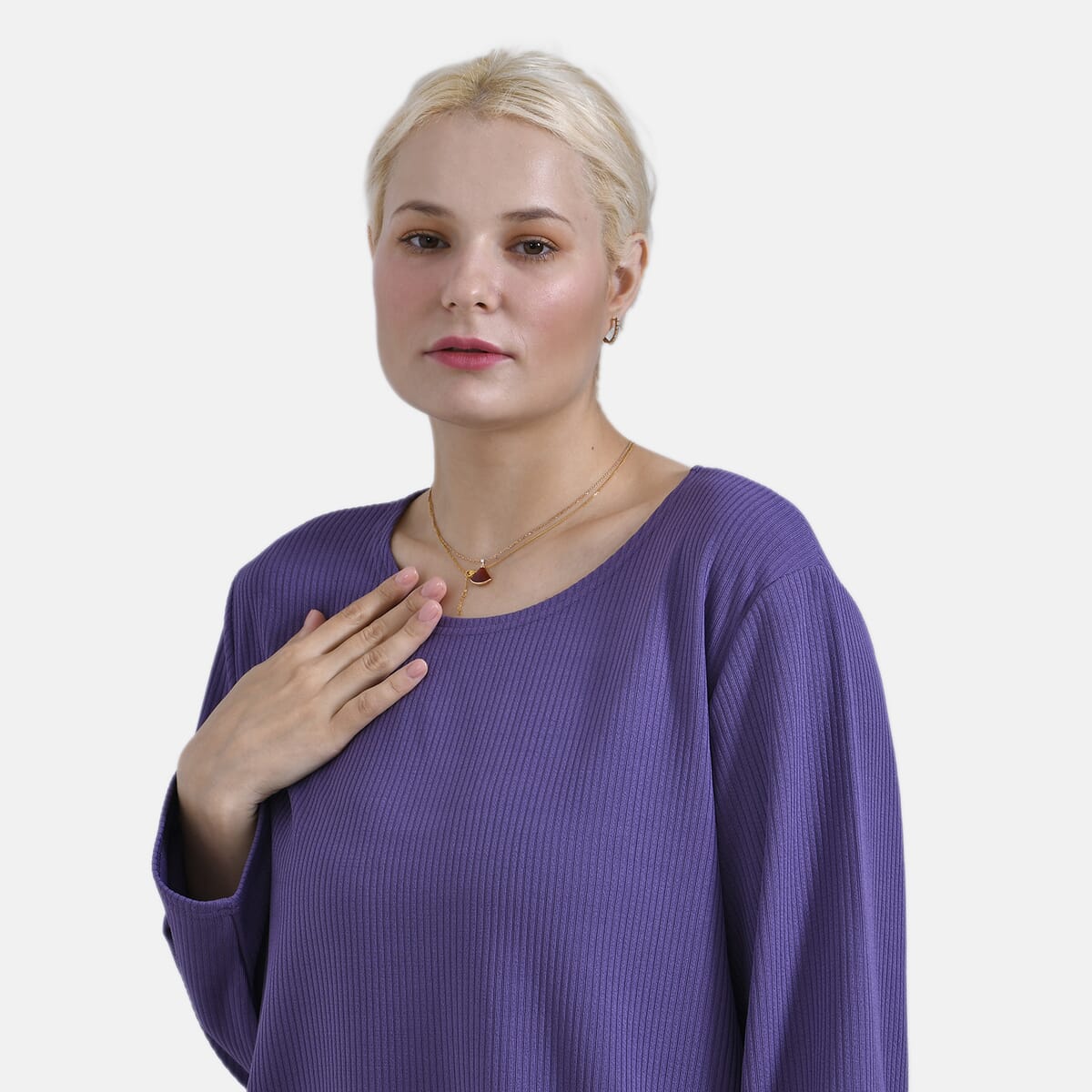 Purple Round Neck Long Sleeve Top - One Size Fits Most image number 4