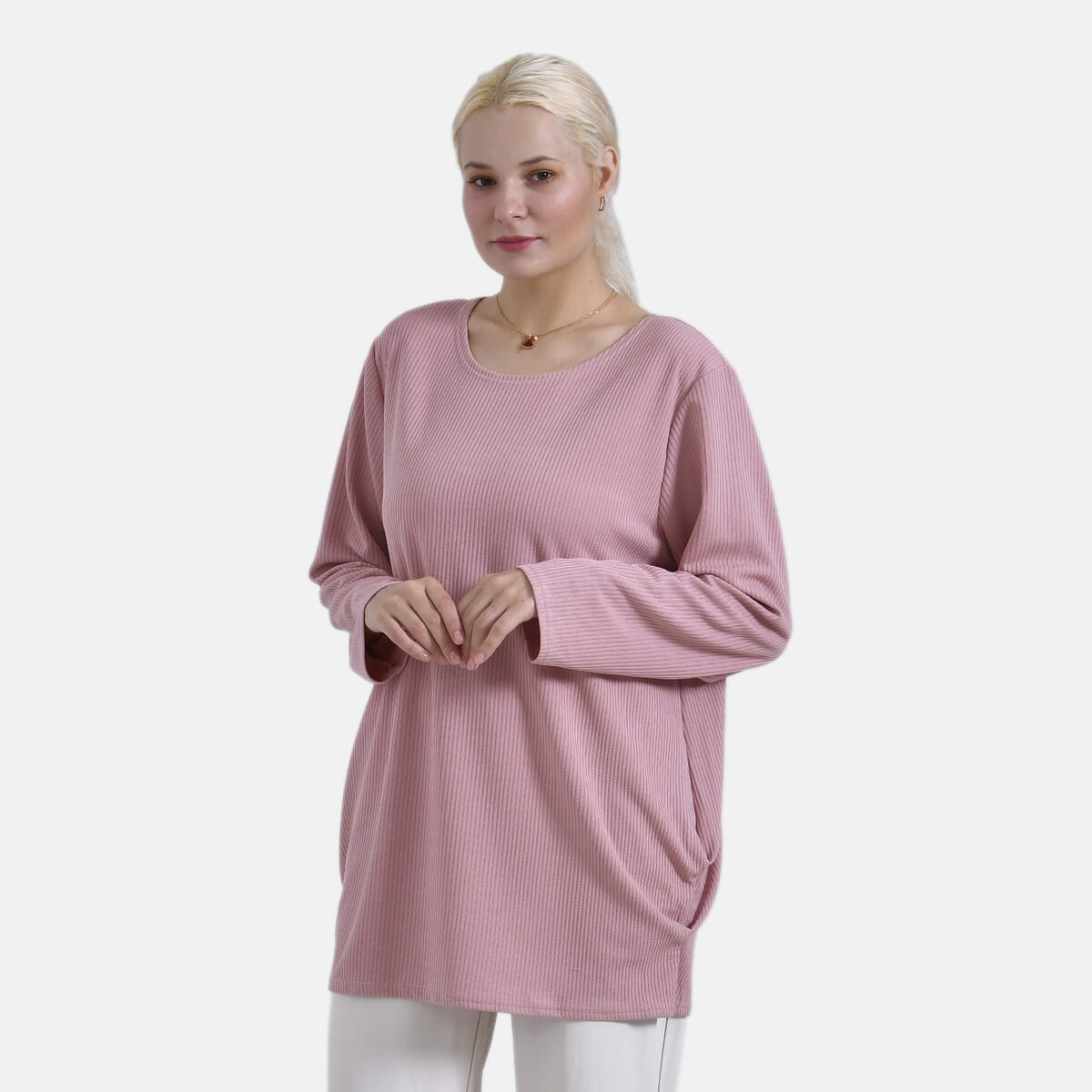 Rose Round Neck Long Sleeve Top - One Size Fits Most image number 0