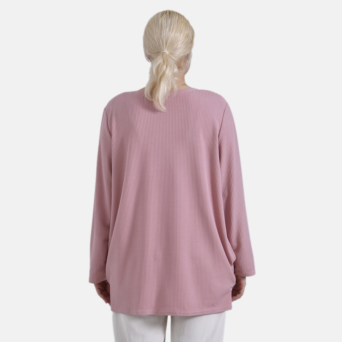 Rose Round Neck Long Sleeve Top - One Size Fits Most image number 1