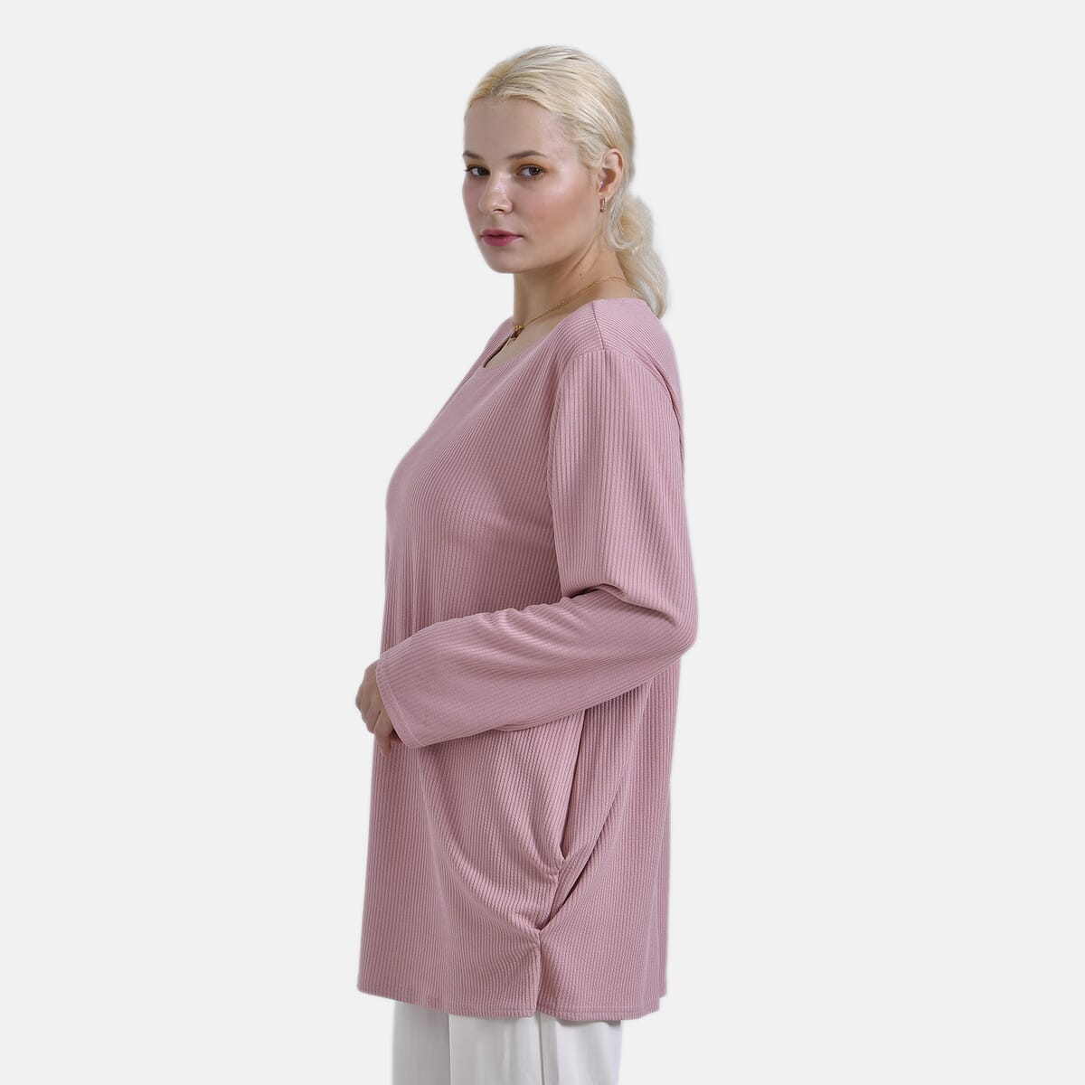 Rose Round Neck Long Sleeve Top - One Size Fits Most image number 2