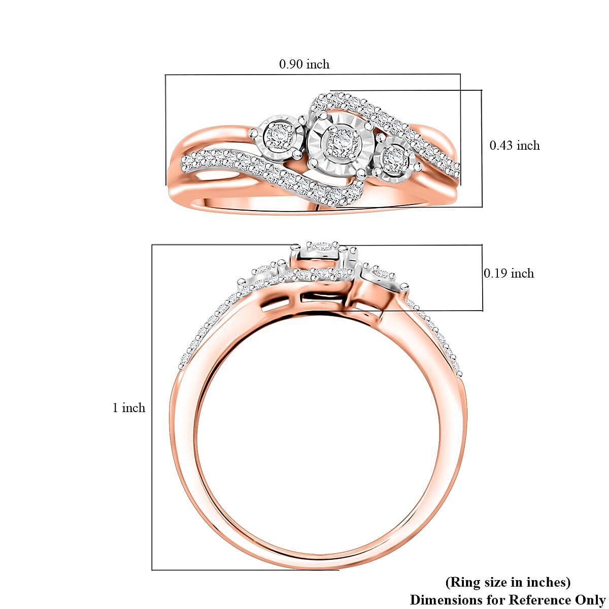 Diamond 0.25 ctw Ring in 14K Rose Gold Over Sterling Silver (Size 6.0)