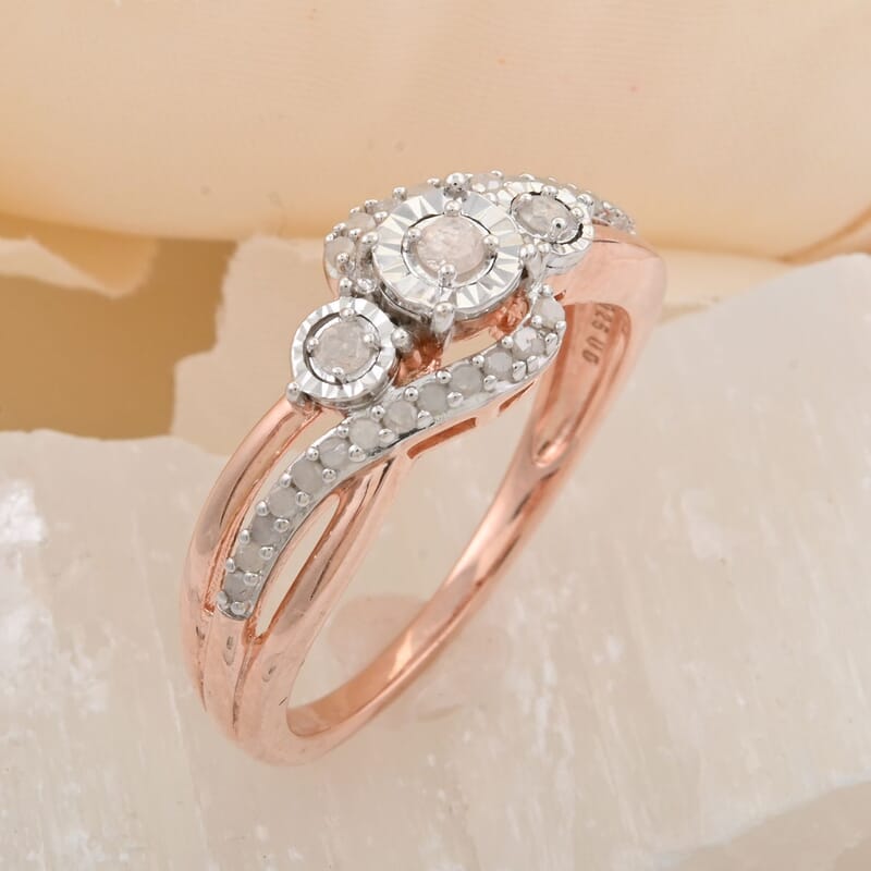 Diamond 0.25 ctw Ring in 14K Rose Gold Over Sterling Silver (Size 7.0)