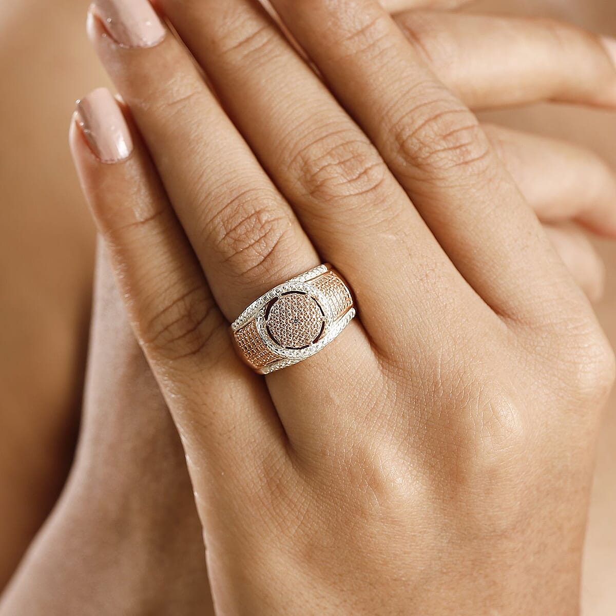 Karis Natural Champagne Diamond Accent Ring in 18K RG Plated and Platinum Bond (Size 7.0) image number 2